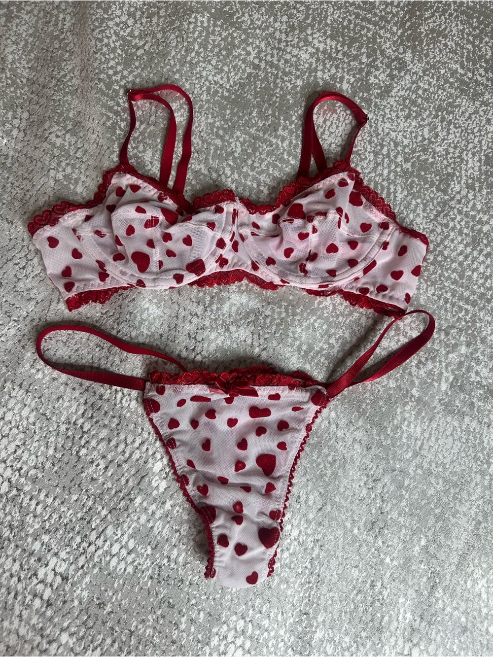 Dolls Kill White Sheer Lingerie Set with Red Heart Print NWOT